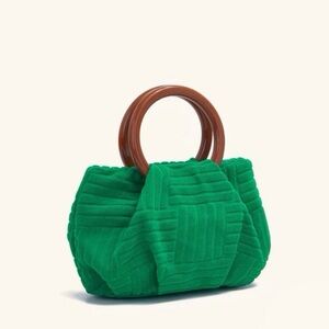 Mini foldable handbag with geometric design and double handles, green color